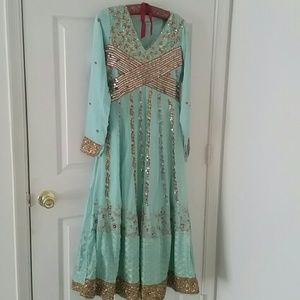 Pakistani mint colored anarkali/churidaar dress